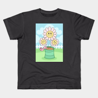 Flowers With Faces - White Picket Fence Kids T-Shirt